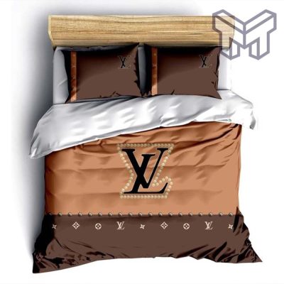 Louis Vuitton Bedding Set,Louis Vuitton Brown Luxury Brand Fashion Bedding Set Bedspread Duvet Cover Set