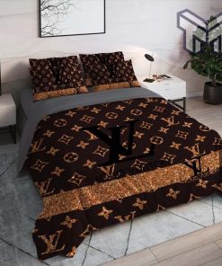 Louis Vuitton Bedding Set,Louis Vuitton Brown Luxury Brand High End Premium Bedding Set Home Decor