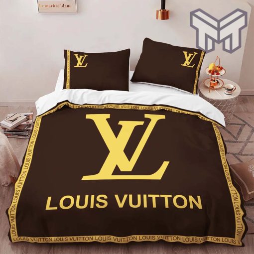 Louis Vuitton Bedding Set,Louis Vuitton Brown Yellow Bedding Set, LV Bedding set Home Decor