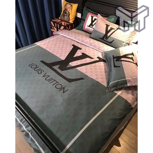 Louis Vuitton Bedding Set,Louis Vuitton Pink Grey Luxury Bedding Set, Duvet Cover Home Decor