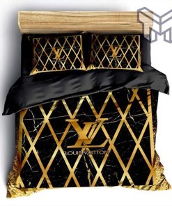 Louis Vuitton Bedding Set,Louis Vuitton Golden Black Bedding Set, Bedspread, Duvet Cover Set