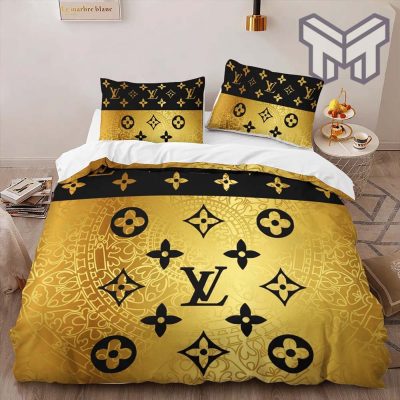 Louis Vuitton Bedding Set,Louis Vuitton Golden Bedding Set, LV Bedspread Home Decor