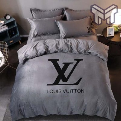 Louis Vuitton Bedding Set,Louis Vuitton Grey Brand Bedding Set, Bedspread, Duvet Cover Set Home Decor