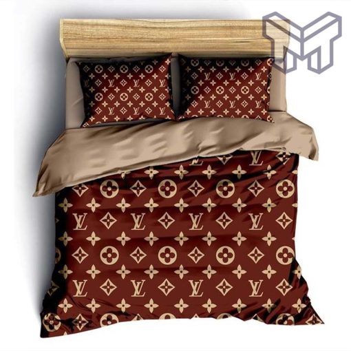 Louis Vuitton Red Brown Luxury Brand Fashion Premium Bedding Set Bedspread Duvet Cover Set