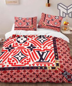 Louis Vuitton Red Colorful Luxury Brand High-End Bedding Set LV Home Decor