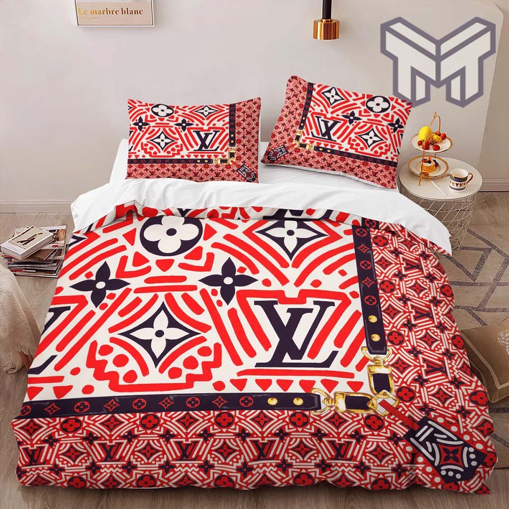 Louis Vuitton Red Colorful Luxury Brand High-End Bedding Set LV Home Decor Louis Vuitton Red Colorful Luxury Brand High-End Bedding Set LV Home Decor