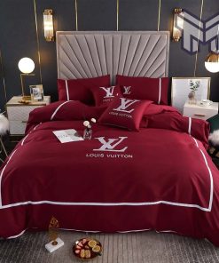 Louis Vuitton Red Luxury Brand Bedding Set Home Decor