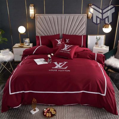 Louis Vuitton Red Luxury Brand Bedding Set Home Decor