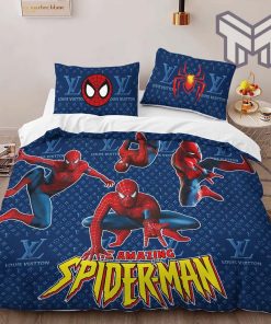 Louis Vuitton Spider Man Blue Logo Luxury Brand High-End Bedding Set LV Home Decor