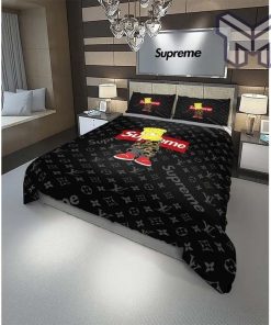 Louis Vuitton Supreme Bart Simpson Black Luxury Brand Bedding Set Duvet Cover Home Decor Special Gift