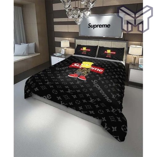 Louis Vuitton Supreme Bart Simpson Black Luxury Brand Bedding Set Duvet Cover Home Decor Special Gift