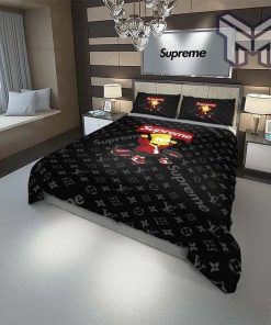 Louis Vuitton Supreme Bart Simpson Black Luxury Brand Bedding Set Home Decor Special Gift