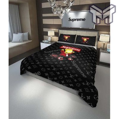 Louis Vuitton Supreme Bart Simpson Black Luxury Brand Bedding Set Home Decor Special Gift