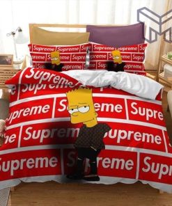 Louis Vuitton Supreme Bart Simpson Luxury Brand Bedding Set Duvet Cover Home Decor Special Gift