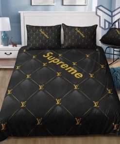 Louis Vuitton Supreme Black Luxury Brand Bedding Set Bedspread Duvet Cover Set Home Decor