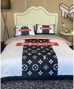 Louis Vuitton Supreme Black White Fashion Luxury Brand Bedding Set Home Decor