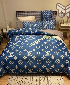 Louis Vuitton Supreme Blue Luxury Brand Bedding Set Bedspread Duvet Cover Set Home Decor