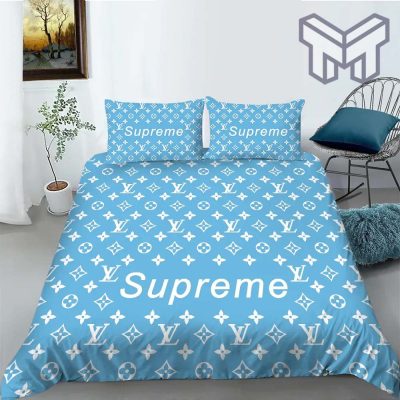 Louis Vuitton Supreme Blue Luxury Fashion Brand Bedding Set Bedspread Duvet Cover Set