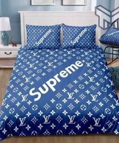 Louis Vuitton Supreme Blue Luxury Premium Bedding Set Home Decor