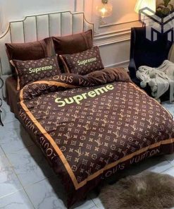 Louis Vuitton Supreme Brown Fashion Luxury Brand Bedding Set Home Decor