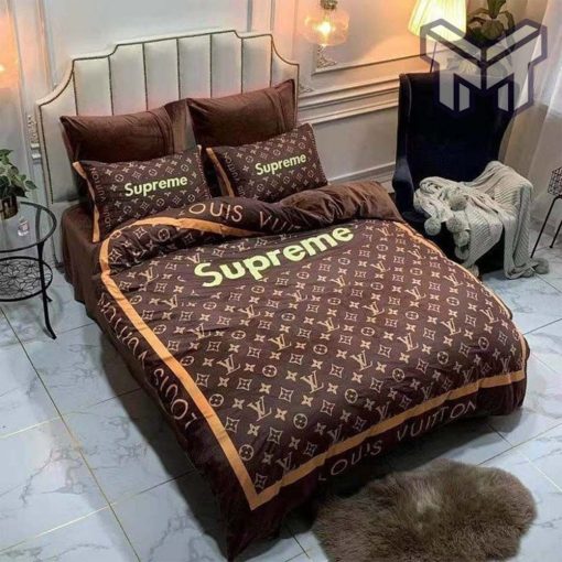 Louis Vuitton Supreme Brown Fashion Luxury Brand Bedding Set Home Decor