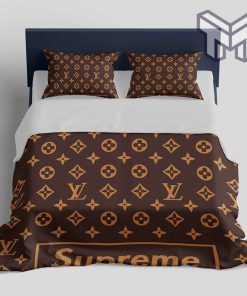 Louis Vuitton Supreme Brown Logo Fashion Luxury Brand Bedding Set Home Decor