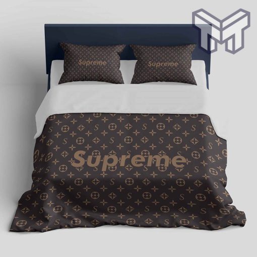 Louis Vuitton Supreme Brown Logo Fashion Luxury Brand Premium Bedding Set Home Decor