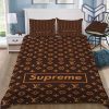 Louis Vuitton Supreme Brown Luxury Brand Logo Premium Bedding Set Home Decor