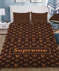 Louis Vuitton Supreme Brown Luxury Brand Logo Premium Bedding Set Home Decor