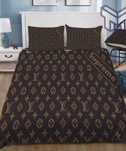 Louis Vuitton Supreme Brown Luxury Premium Bedding Set Home Decor