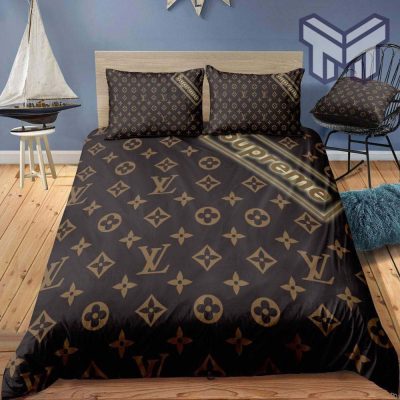 Louis Vuitton Supreme Brown Premium Luxury Bedding Set Home Decor