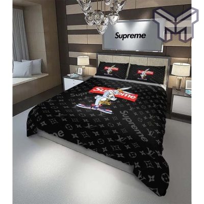 Louis Vuitton Supreme Bugs Bunny Luxury Brand Bedding Set Duvet Cover Bedspread Home Decor