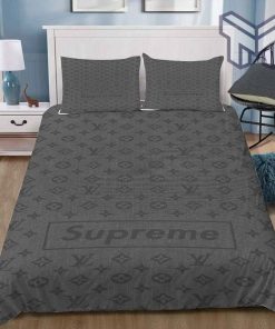 Louis Vuitton Supreme Grey Luxury Brand Logo Premium Bedding Set Home Decor