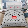 Louis Vuitton Supreme Light Grey Luxury Brand Logo Premium Bedding Set Home Decor