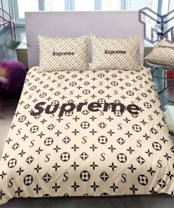 Louis Vuitton Supreme Light Yellow Luxury Brand Logo Premium Bedding Set Home Decor