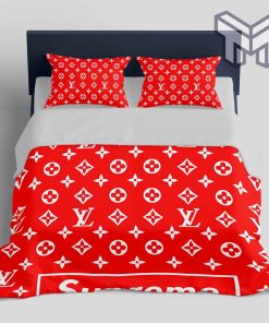 Louis Vuitton Supreme Logo Fashion Luxury Brand Bedding Set Home Decor