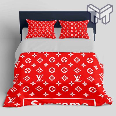 Louis Vuitton Supreme Logo Fashion Luxury Brand Bedding Set Home Decor