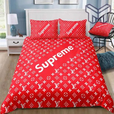 Louis Vuitton Supreme Logo Hot Luxury Brand Bedding Set Bedspread Duvet Cover Set Home Decor