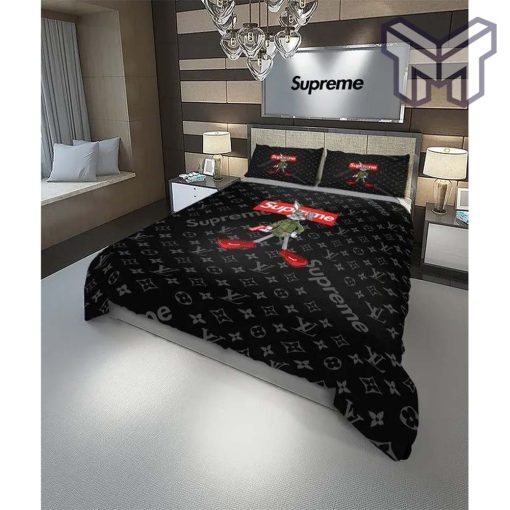 Louis Vuitton Supreme Rabbit Black Luxury Brand Bedding Set Duvet Cover Home Decor Special Gift