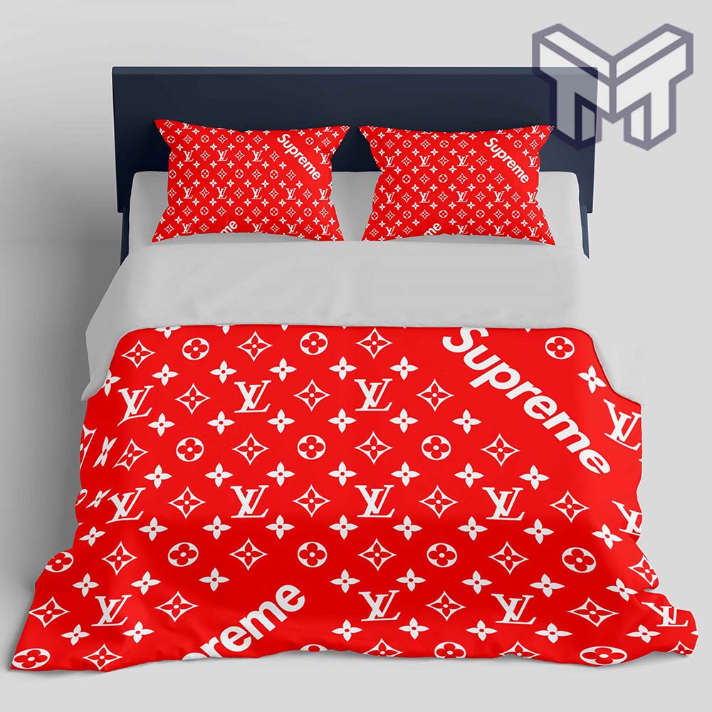 The best selling Louis Vuitton And Supreme Monogram Full Printing Bedding  Set