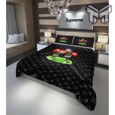 Louis Vuitton Supreme Rick And Morty Luxury Brand High-End Bedding Set Home Decor