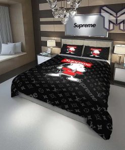 Louis Vuitton Supreme Snoopy Black Luxury Brand Bedding Set Duvet Cover Home Decor Special Gift