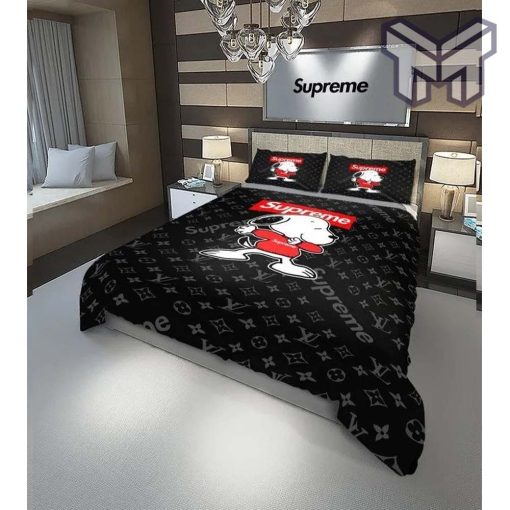 Louis Vuitton Supreme Snoopy Black Luxury Brand Bedding Set Duvet Cover Home Decor Special Gift