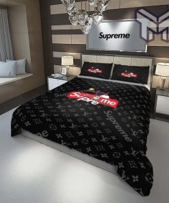 Louis Vuitton Supreme Snoopy Skateboard Black Luxury Brand Bedding Set Duvet Cover Home Decor Special Gift