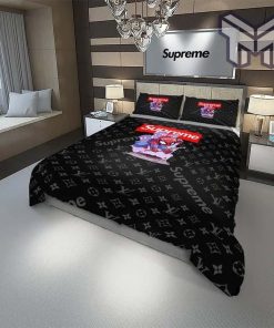 Louis Vuitton Supreme Spider Man Black Luxury Brand Bedding Set Duvet Cover Home Decor Special Gift