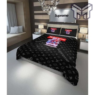 Louis Vuitton Supreme Spider Man Black Luxury Brand Bedding Set Duvet Cover Home Decor Special Gift