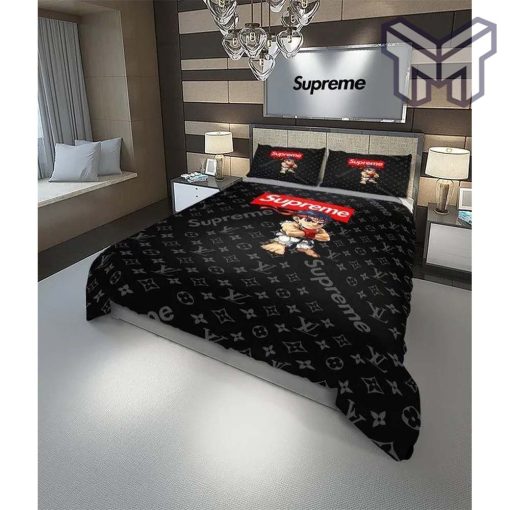 Louis Vuitton Supreme Street Fighter Black Luxury Brand Bedding Set Duvet Cover Home Decor Special Gift