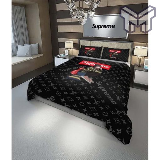 Louis Vuitton Supreme Street Lady Black Luxury Brand Bedding Set Duvet Cover Home Decor Special Gift