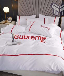 Louis Vuitton Supreme White Fashion Luxury Brand Bedding Set Home Decor