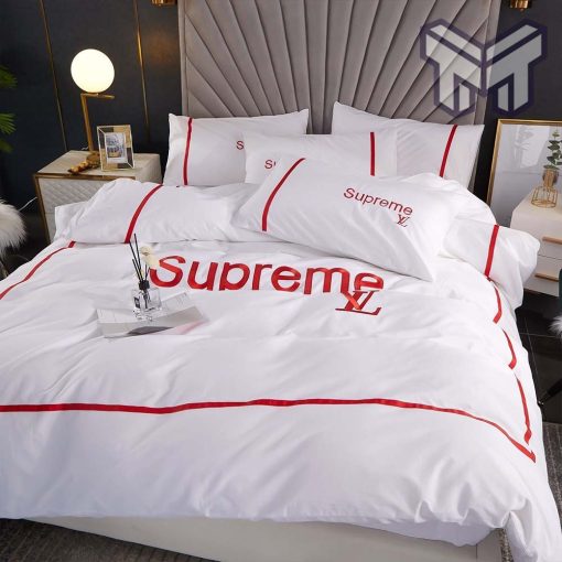 Louis Vuitton Supreme White Fashion Luxury Brand Bedding Set Home Decor